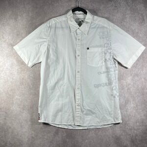 Quiksilver Shirt Mens Large White Button Up Short‎ Sleeve Surfer Beach Preppy